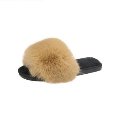 China 2022 Trend Women's Winter Plush Fashion Flat Fur Slippers Lace Up Fluffy Bedroom Home Slippers for sale