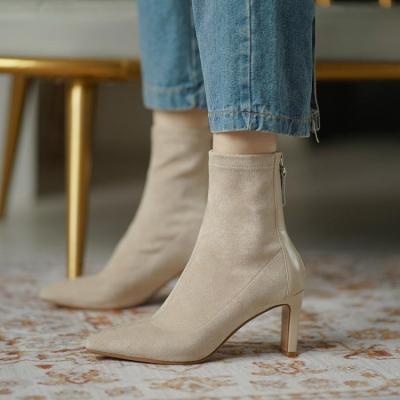 China New Styles Breathable Women Shoes 7.5CM Designer High Heels Genuine Leather Bootie And Ankle Boots for sale