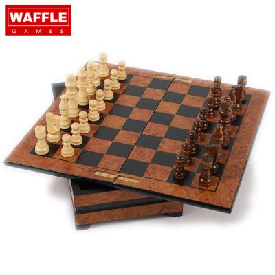 China WAFFLE GAMES Varnished Luxury Wooden Chess Set With Hand Crafted Chess Pieces for sale