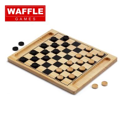 China Varnished WAFFLE'S Checkers Premium Wooden Board Game Set With Wooden Pieces And Storage Slots for sale