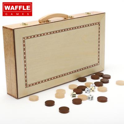 China WAFFLE GAMES varnished portable wooden backgammon set with handle for sale