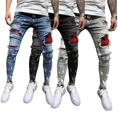 China 2020 New Men's Breathable Slim Fit Ripped Holes Pants New Men's Painted Paint Jeans Patch Beggar Feet Jumbo Size S-3XL for sale