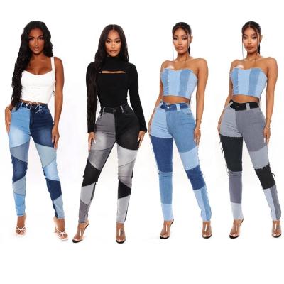 China New Breathable Woman Stitching High Waisted Stretch Bule Denim Pants Ladies Black Jeans Pencil Pants Fashion Street Trousers for sale