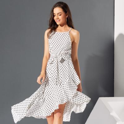 China Anti-wrinkle summer hot sale new holiday style women's irregular dot edge England printing sleeveless ladies dress for sale