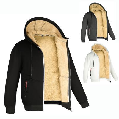 China 2021 Autumn Winter Top Thermal Men's Anti-wrinkle Hooded Cashmere Lamb Velvet Solid Color Thick Cardigan Sweater Plus Size Fashionable Jacket for sale