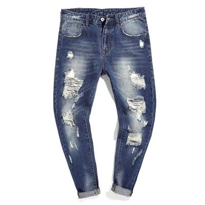 China Breathable Ripped Thin Slim Fit Jeans Men Pants Stain Supplies Skinny Elastic Pants Juniors Striping Jeans for sale