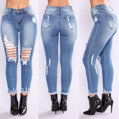 China 2022 new high-waisted, European and American women's wear elastic cotton boutique breathable jeans, pencil jeans. for sale