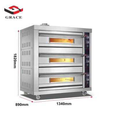 China Hot Selling Eco-friendly Classic 3 Deck 6 Trays Gas Oven For Bakery Shop Gas Bakery Oven With Timer for sale