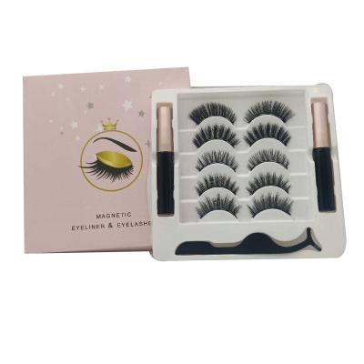 China Factory Wholesale Feather 5 Pairs Magnetic Eyeliner Liquid Eyelash Set 3D Magnet Thick False Eyelashes Glueless Natural for sale