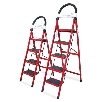 China Folding Ladders Safe and Household 5 Step Folding Ladder Stable Red Non-Slip Ladder for sale