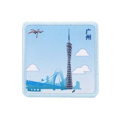 China ZAMFUN Recycled New Design Guangzhou Tower Patches 3D Embroidered Iron On NFC Patches for sale