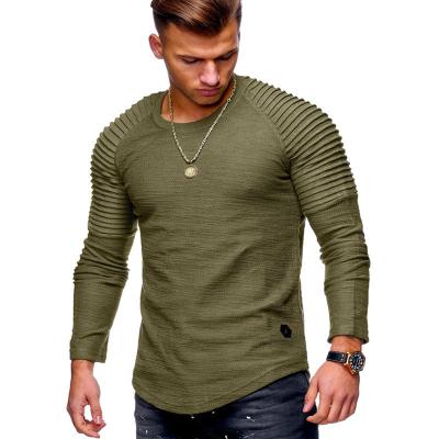 China Summer Viable Mens Clothing Solid Color Round Neck Casual White T-Shirts Long Sleeve Striped Plus Size Mens T Shirt for sale