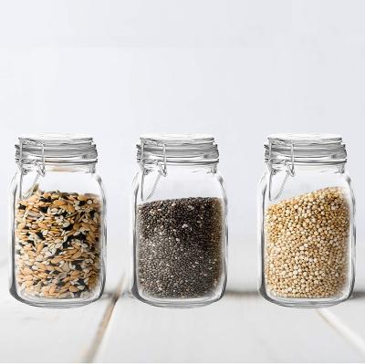 China 1000ml 34OZ Large Size Sustainable Glass Food Storage Jar With Clip Glass Lid for sale