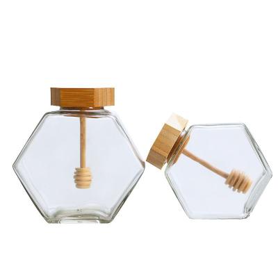 China Wood and Honey Dipper from Honey Glass Jar Hexagon With for sale