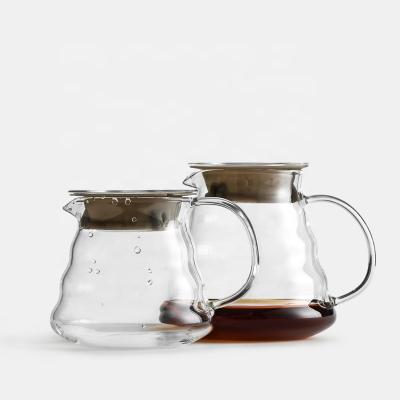 China With Scale Tray 450ml 600ml Pyrex Handblown Carafe Pour Over Coffee Pot Glass Heat Resist Drip Pot For Hand Drip Coffee Tea Water for sale