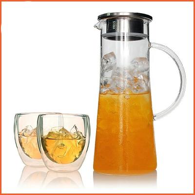 China Sustainable Borosilicate 1500ML Clear Hot Water Juice Glass Jug And Cold With Lid for sale