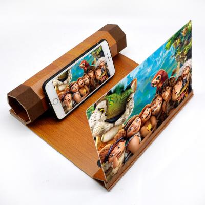 China 12 Inch Stereoscopic Amplifying Desktop Phone Holder 3D Phone Screen Magnifier Wooden Bracket for sale