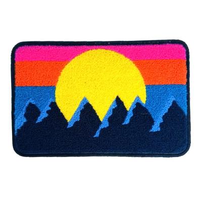 China Sustainable High-end customization Snow Mountain Sunset Color quality customized wholesale bulk clothing sew on iron on chenille patches for sale