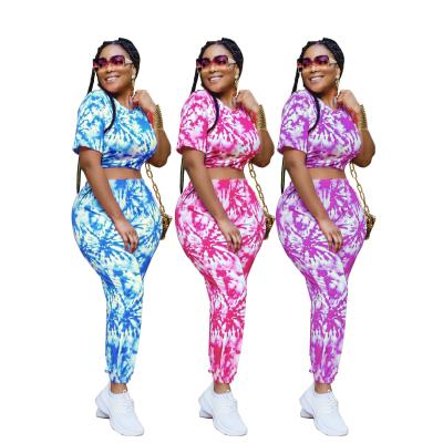 China Breathable Red Digital Two-piece Round Neck Women's Sports Leisure Printing Two-piece Suit for sale