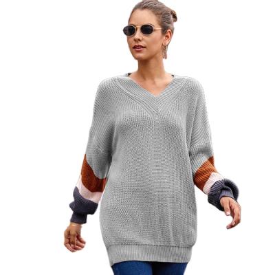 China Viable Ready To Ship V Neck Sweater Women Pin Stitch Sleeves Knit Sweater Plus Size Sweaters for sale