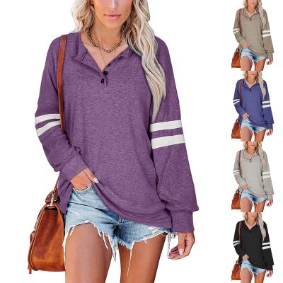 China New Style Women's Breathable Fashion Design Casual T-shirt Custom Loose Fit Long Sleeve V-Neck Tops for sale