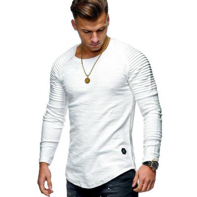 China 2021 Anti-Wrinkle Fashion Summer Casual Slim Raglan Sleeve Pleated Men's Long Sleeve T-Shirt for sale