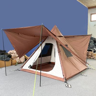 China Outdoor Indian Tent Stake Glamping Oxford Camping Tents Style Tube Pyramid Shaped Portable Automatic Tepe Tent for sale