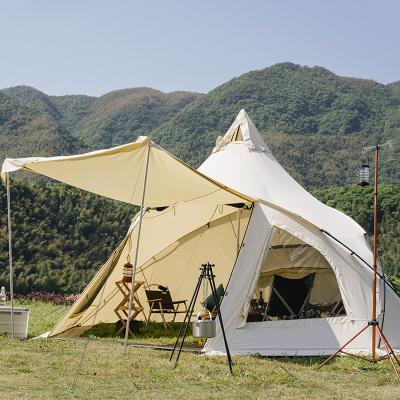 China Trine/V-Type Ground Indian Style Pyramid Tepe Tent Large Nail 5-8 Person Glamping Waterproof Family Party Tent For Outdoor Camping for sale