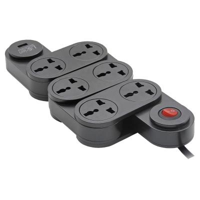 China 94V0 Flame Retardant Universal Type 6 Way Flexible Power Extension Socket USB Power Strip 360 Degree Rotated for sale