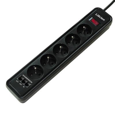 China 5 AC Outlet Surge Protector Fr Commercial French Plug Overload Protect Power Strip With RJ11 Surge Protection for sale