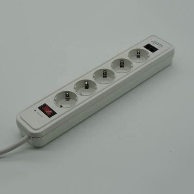 China Commercial 5 Outlet Surge Protector German EU Plug Multi Power Strip Extension Cord Electrical Outlet for sale