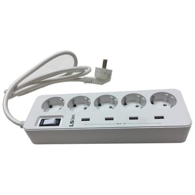 China 94V0 Flame Retardant German USB Charger Port Protector Surge Outlet 5 Power Table Strip With Individual Switch for sale