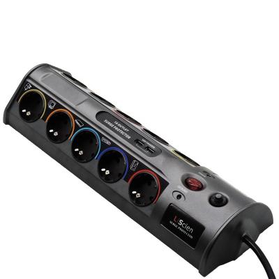 China German 10 Way Schuko Outlet 2 USB Ports EU Plug Surge Protection Extension Socket German Power Strip SP10AG_USB for sale