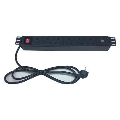 China High Voltage 1U 19 Inch UK Type 5 Outlets Rack USB Power Distribution Unit PDU, With RCBO for sale