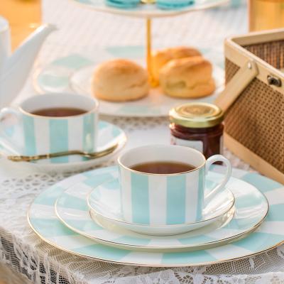 China Viable Minimalist Reusable Blue Stripes Coffee and Tea Set Milk Tea Cup and Coffee Mugs for sale