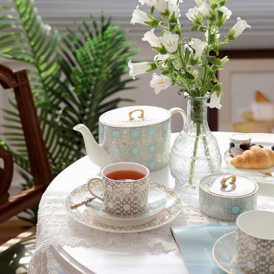 China China Style Sustainable Luxurious Ceramic Fine British Urban Plaid Sugar Bowl Milk Jug Ceramic Dish Teapot Coffee Mug for sale