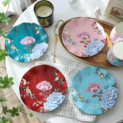 China Quality Guangdong Red Blue Pink Green Peony Guaranteed Viable 8inch Ceramic Dish Set for sale