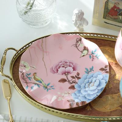 China Viable Appropriate Price Wholesale High Quality Goods Using Ceramic Tableware Dish Peony Chinese Style Dish for sale