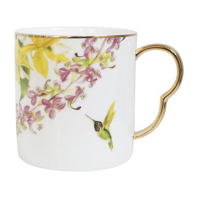 China Swallow Sustainable Luxury Bone China Unique Orchid Ceramic Coffee Mugs for sale