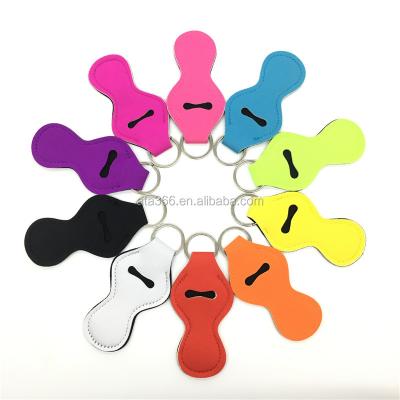 China Promotion White 10 Colors Sublimation Neoprene Lip Stick Holder Lip Balm Key Chain Holder Wholesale Hot Selling Lip Balm Chain Holder for sale