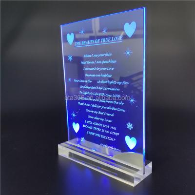 China 2021 New Europe Patent Luxury LED Wedding Card Custom Design Light Acrylic Card Holder Wedding Personalized LED Wedding Menu Card for sale