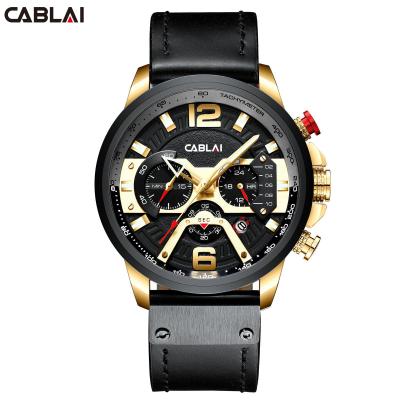 China OEM Explosive Custom Men's Automatic Date High-end Foreign Trade Three-Eye Six-pin Belt Waterproof Multifunction Watch for sale