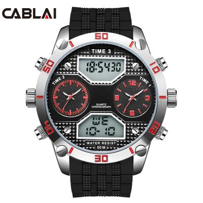 China Big Wristwatches reloj de pulsera calendar dial chronograph men Digital sports silicon watch full cool dual time display for sale