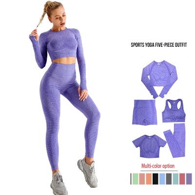 China 5PCS Gym Clothing Yoga OutfitPants Breathable Seamless Sports Suits Women Workout Gym FitnessSets OEM and ODM for sale