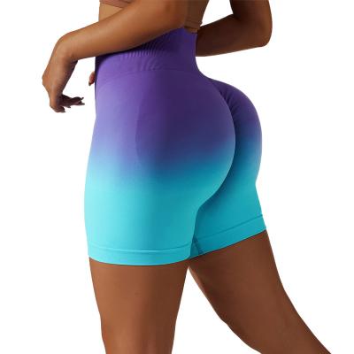 China Women's Seamless Tight Sports Yoga Shorts Gradient Color Fitness Lifting Pants High Waist Breathable Elastic Buttocks Pants for sale