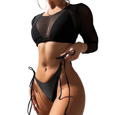 China New European and American Swimwear Breathable Mesh Long Sleeve Vest for Summer Women's Swimwear Women's Three Piece Bikini OEM&ODM for sale