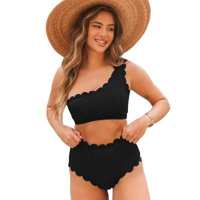 China Other Shell Edge Sexy High Waisted Bikini Solid Color Swimwear Two Piece Set Plus Size for sale