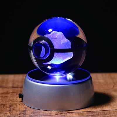 China Europe High Quality DITTO 50mm 80mm Cute 3d Crystal Pokemon Ball K9 Laser Customized Logo for sale