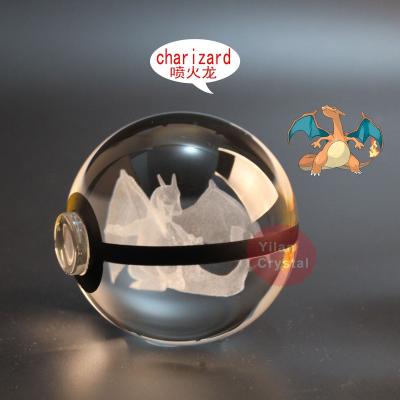 China Free Shipping Multiple Choice Design Crystal Pokemon Ball With Lightbase From Europe 80mm New For Children's Gift for sale