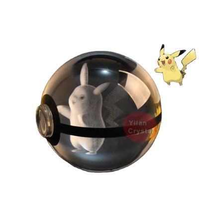 China Japan Multiple Choice Design 50mm 80mm New Crystal Pokemon Ball With Usb Lightbase For Children's Gift for sale